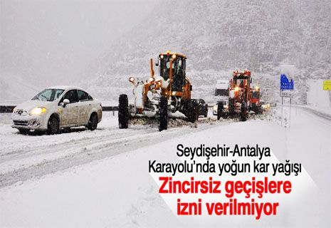 Seydişehir-Antalya Karayolu'nda yoğun kar yağışı.